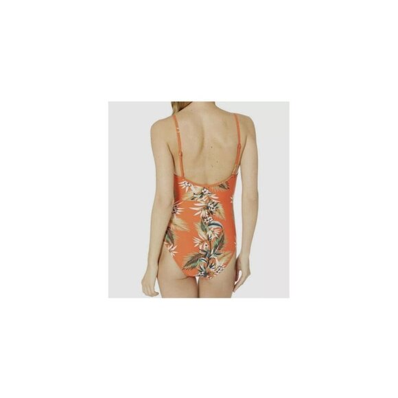 Seafolly Swimwear Women's Orange Floral Ring-Detail One-Piece Swimsuit‎ SZ USA 4 - Picture 5 of 8